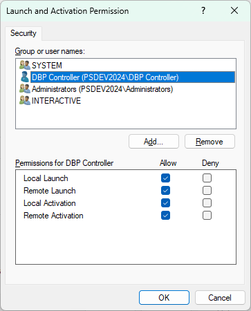 Component Services permissions dialog granting the Heartbeat Service user the required permissions.