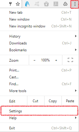 Chrome menu with Settings selected.