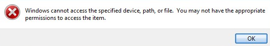 Windows error indicating that the specified device, path, or file cannot be accessed.
